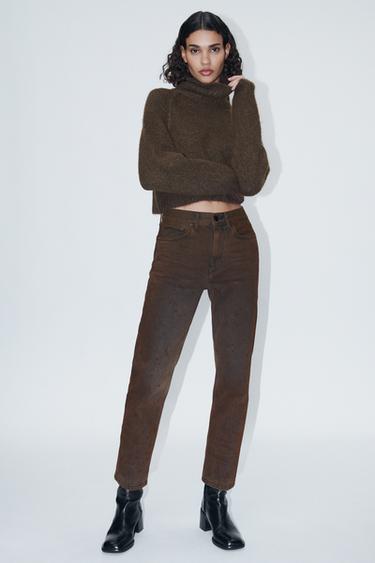 ДЖИНСЫ CROPPED ПРЯМОГО КРОЯ СО СРЕДНЕЙ ПОСАДКОЙ — ZW COLLECTION — КОРИЧНЕВЫЙ от Zara — изображение 0