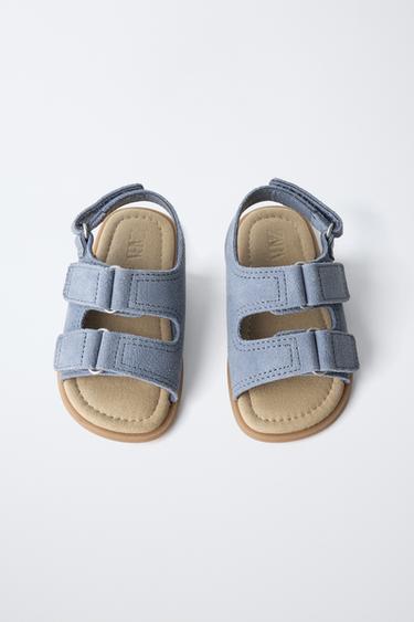 SANDALES PIEDS NUS DOUBLE BRIDE EN CUIR - Bleu de Zara - Image 8