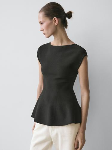 Zara Knit top with crew neck - Black