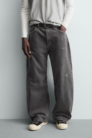 PANTALÓN BARREL FIT LAVADO - Gris oscuro de Zara