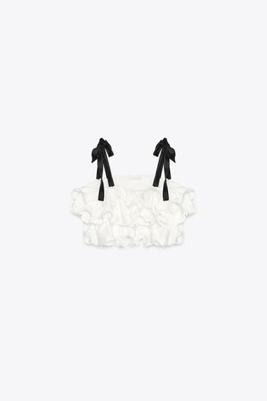 TOP VOLANTS TRICOT - Blanc de Zara