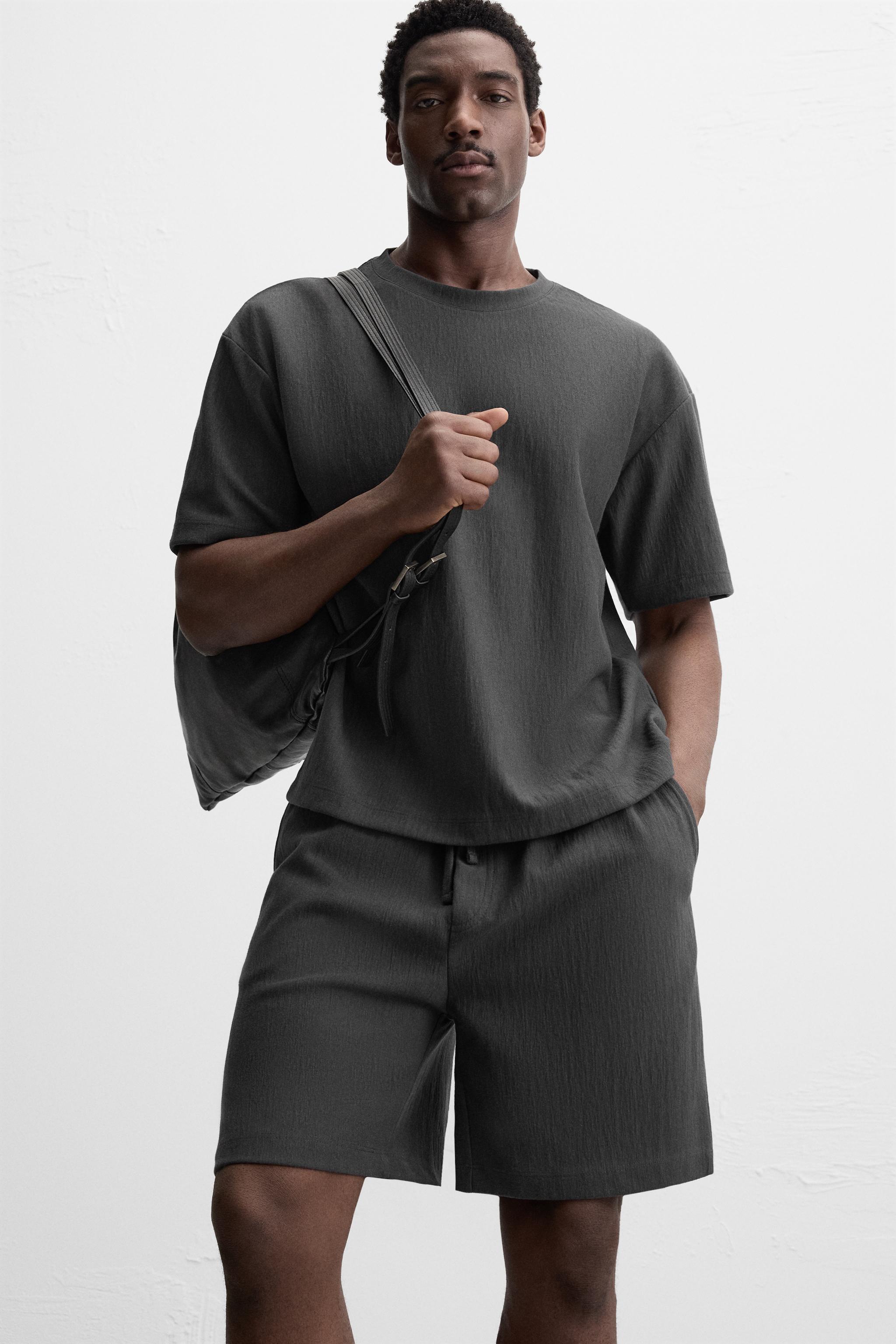TEXTURED JOGGER SHORTS - Mid-red | ZARA United States