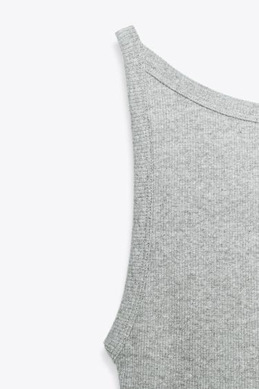 TOP HALTER CÔTELÉ - Gris chiné de Zara - Image 8