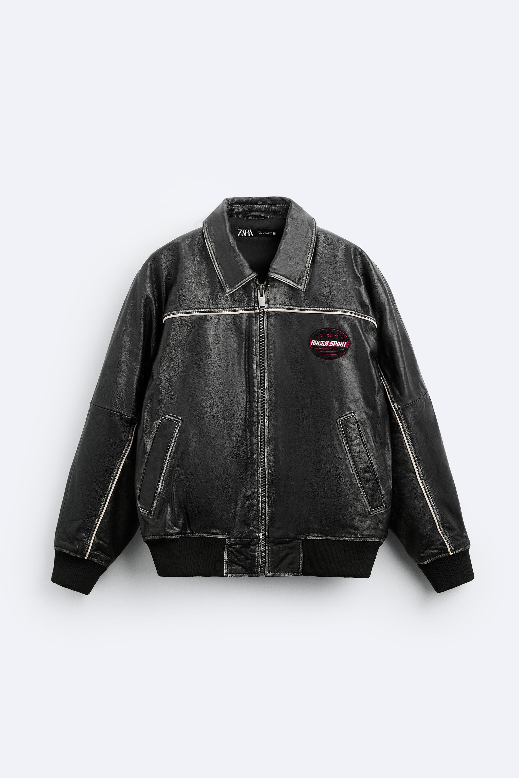 LEATHER BOMBER JACKET - Black | ZARA New Zealand