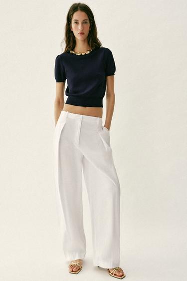 Zara PLETENA BLUZA SA LOPTICAMA OKO VRATA – Plava