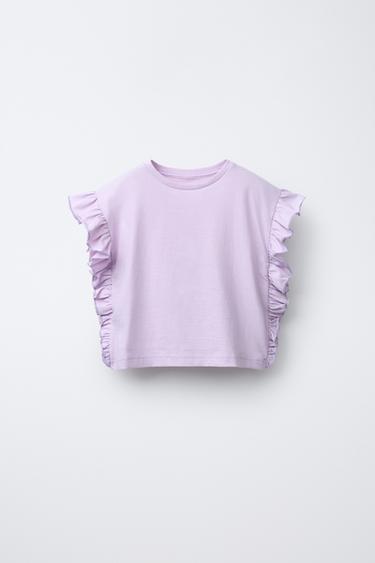 Zara PLAIN RUFFLED T-SHIRT - Mauve
