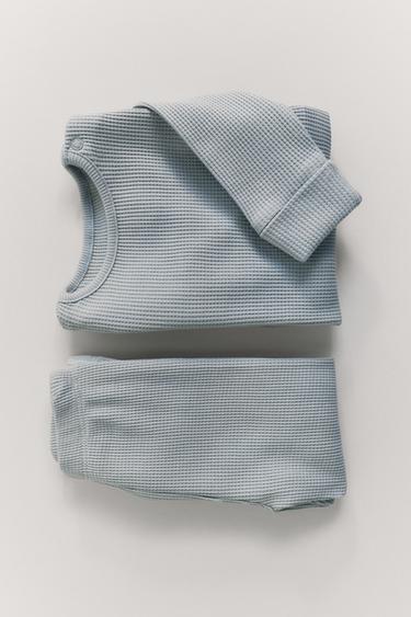 Zaras PACK BODY OCH LEGGINGS VÅFFEL - Ljusblå