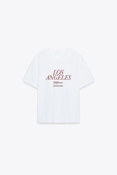 Zara TEXT T-SHIRT - White / Maroon