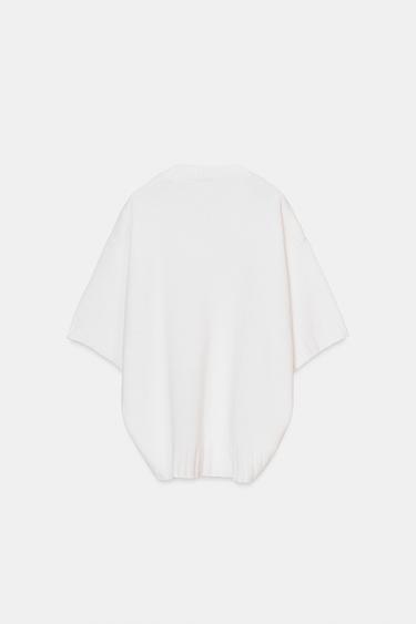 Zara ASYMMETRIC HEM SHORT SLEEVE KNIT JUMPER - Ecru