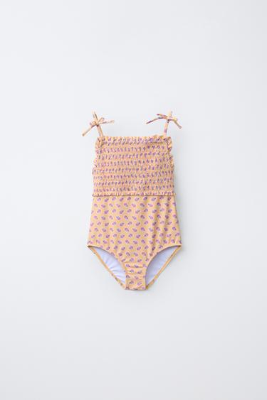 6-14 YEARS / FLORAL SMOCKED SWIMSUIT - Mustard Yellow by Zara