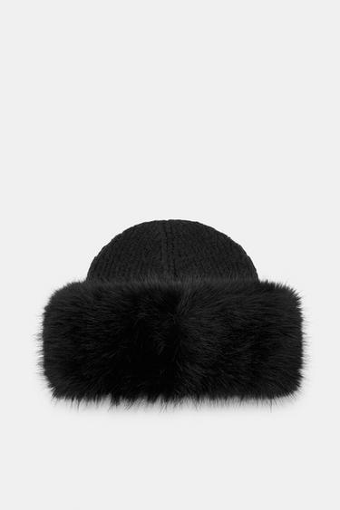 GORRO BEANIE PUNTO EFECTO PELO - Negro de Zara