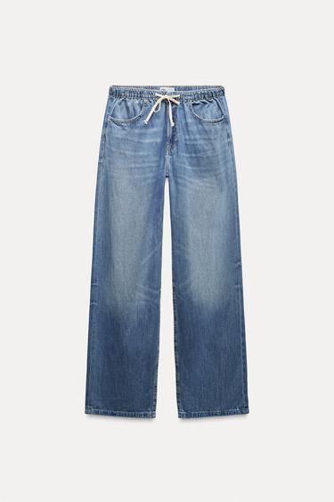 DNY TRF RELAXED PIAMOV MID WAIST - Svtle modr od Zara