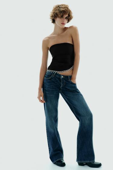 Zara TOP BEZ NARAMENICA S DRAGULJIMA – Crna