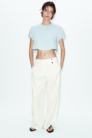 SKRAJŠANA MAJICA Z ROKAVI Z VOLUMNOM - Svetlo modra de Zara - Slika 0