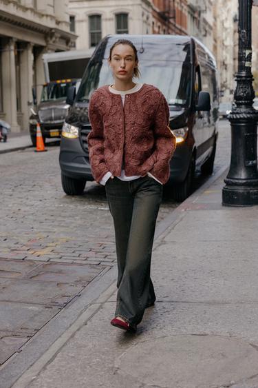 MACRAMÉ KNIT WOOL JACKET - Aubergine by Zara