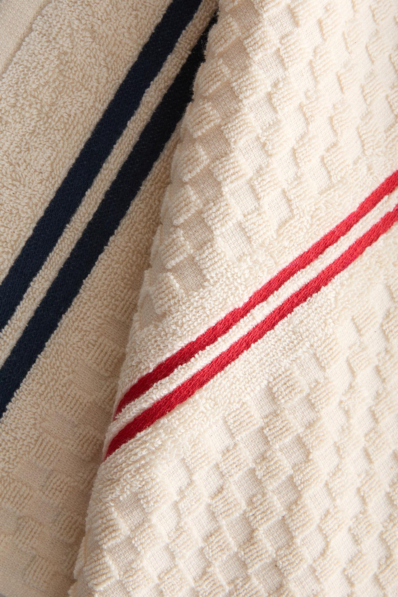 STRIPED COTTON TERRY TEA TOWEL — Ecru