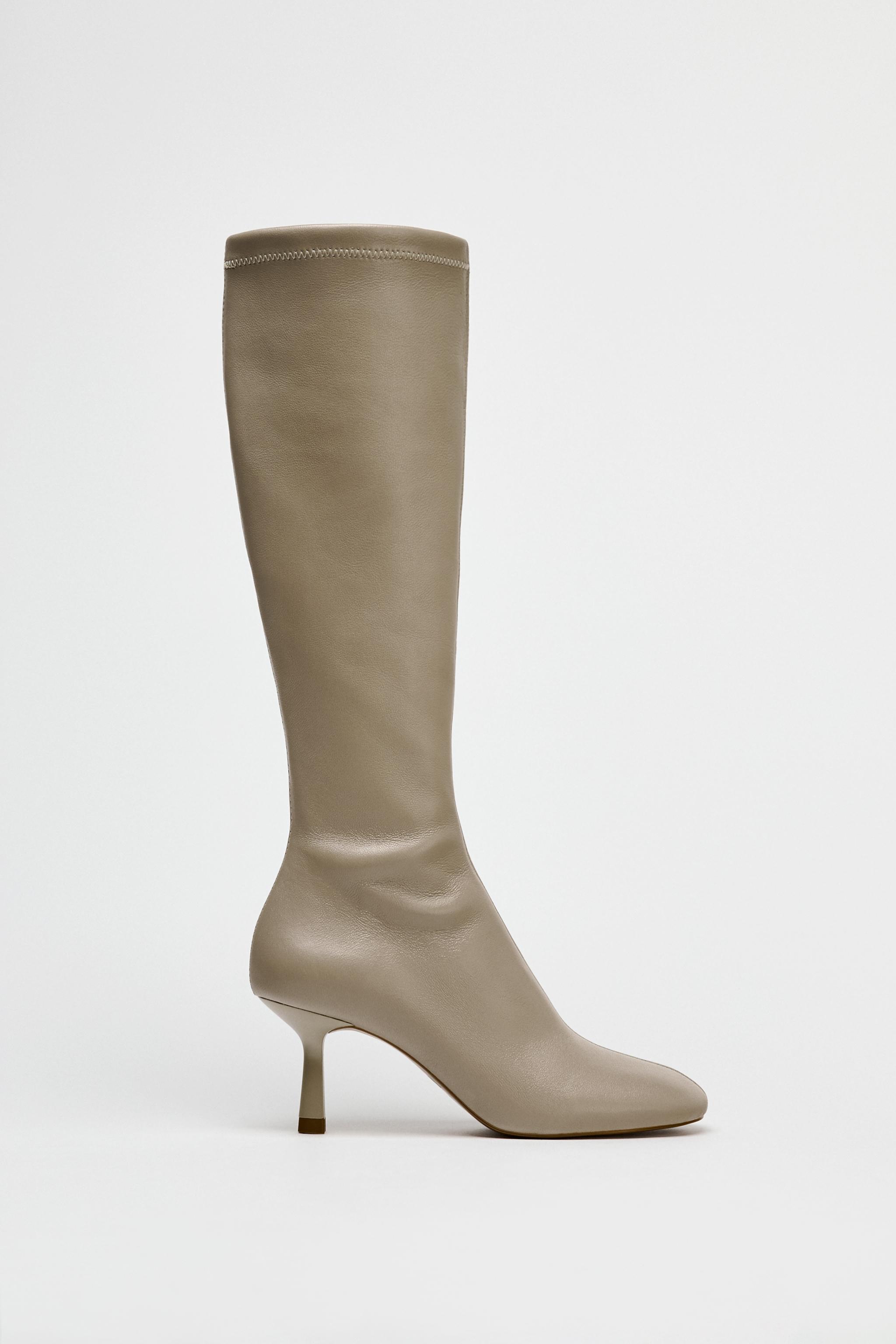 BOTTES CUISSARDES SOFT EN CUIR Blanc ecru ZARA Canada