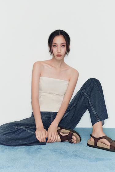 STRAPLESS TOP WITH BOW - Ecru by Zara
