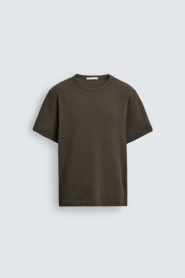 WAFFLE-KNIT TEXTURE T-SHIRT - Brown / Taupe by Zara