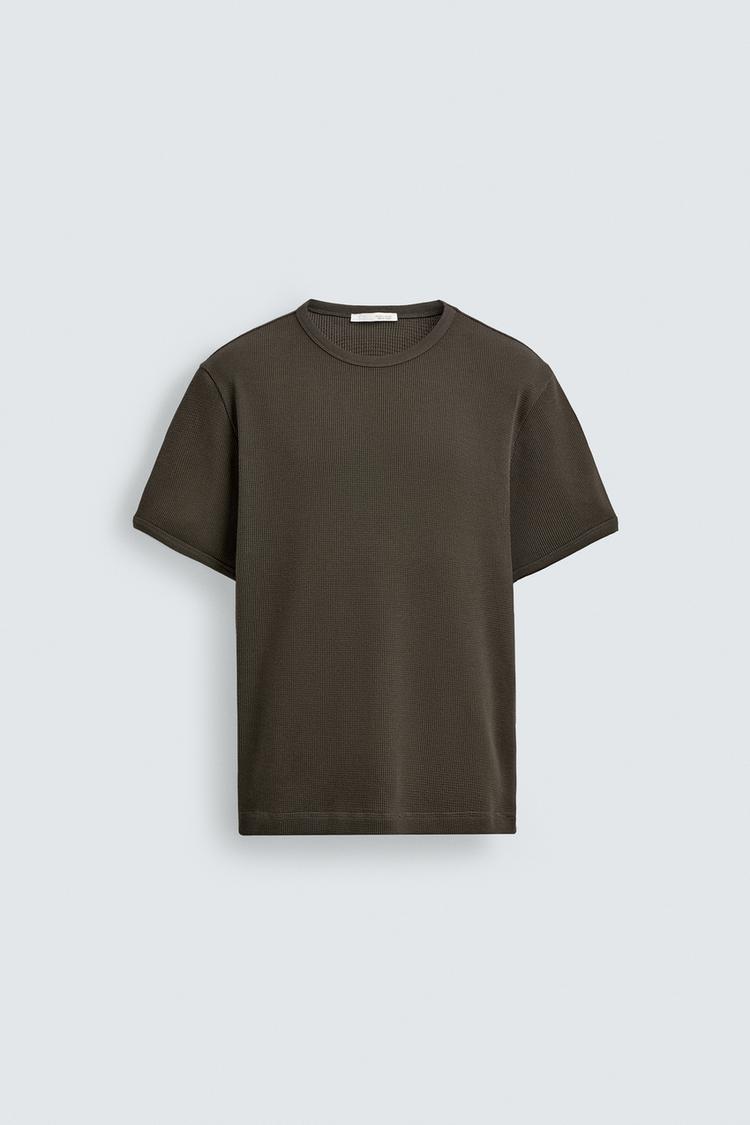 ZARA WAFFLE-KNIT TEXTURED T-SHIRT