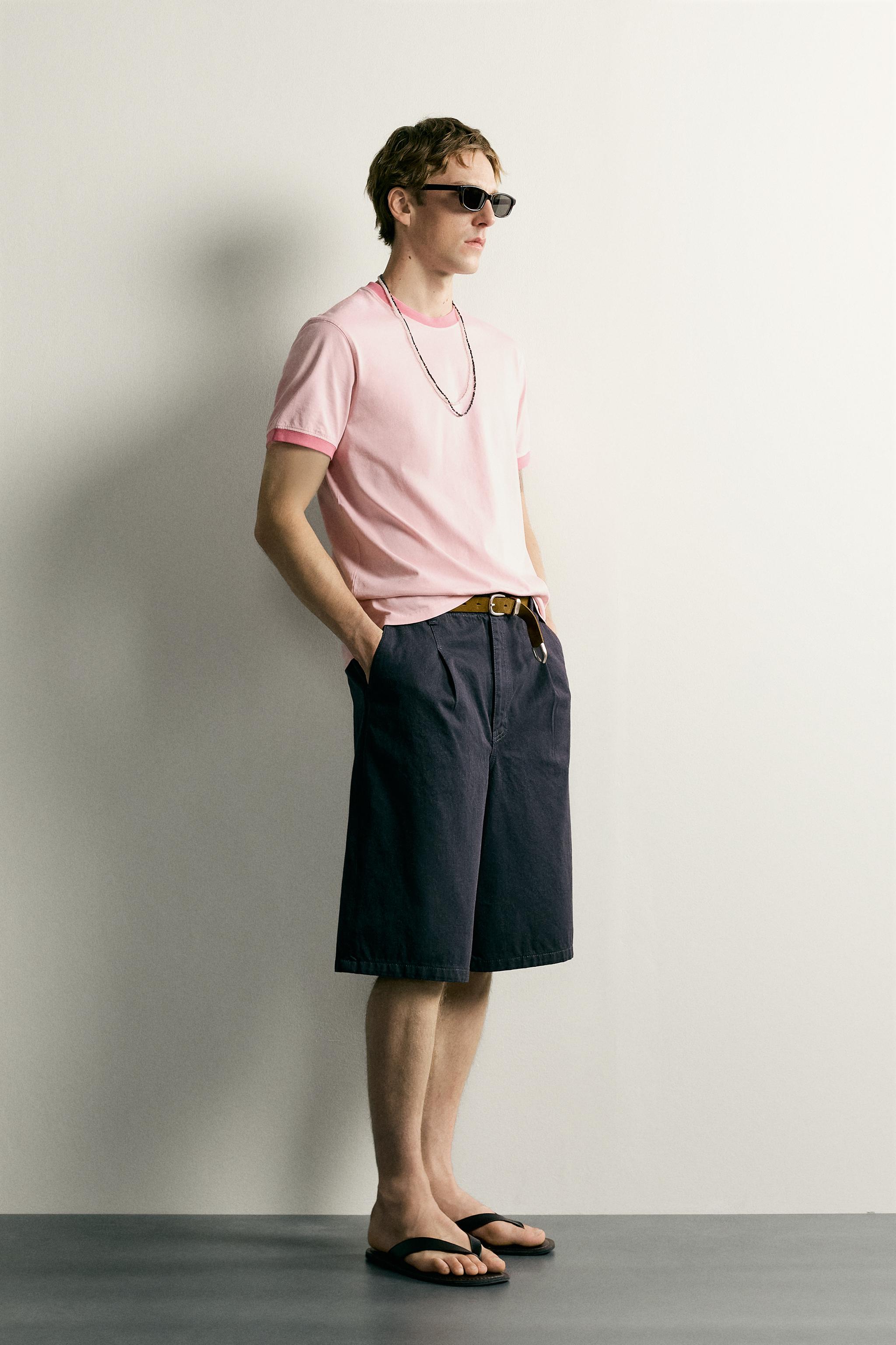 Мужские футболки Zara RINGER CONTRAST RIBBED REGULAR FIT T-SHIRT — фото 4