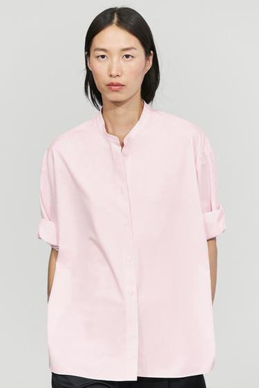 Cotton-blend stand collar shirt — Clay 2