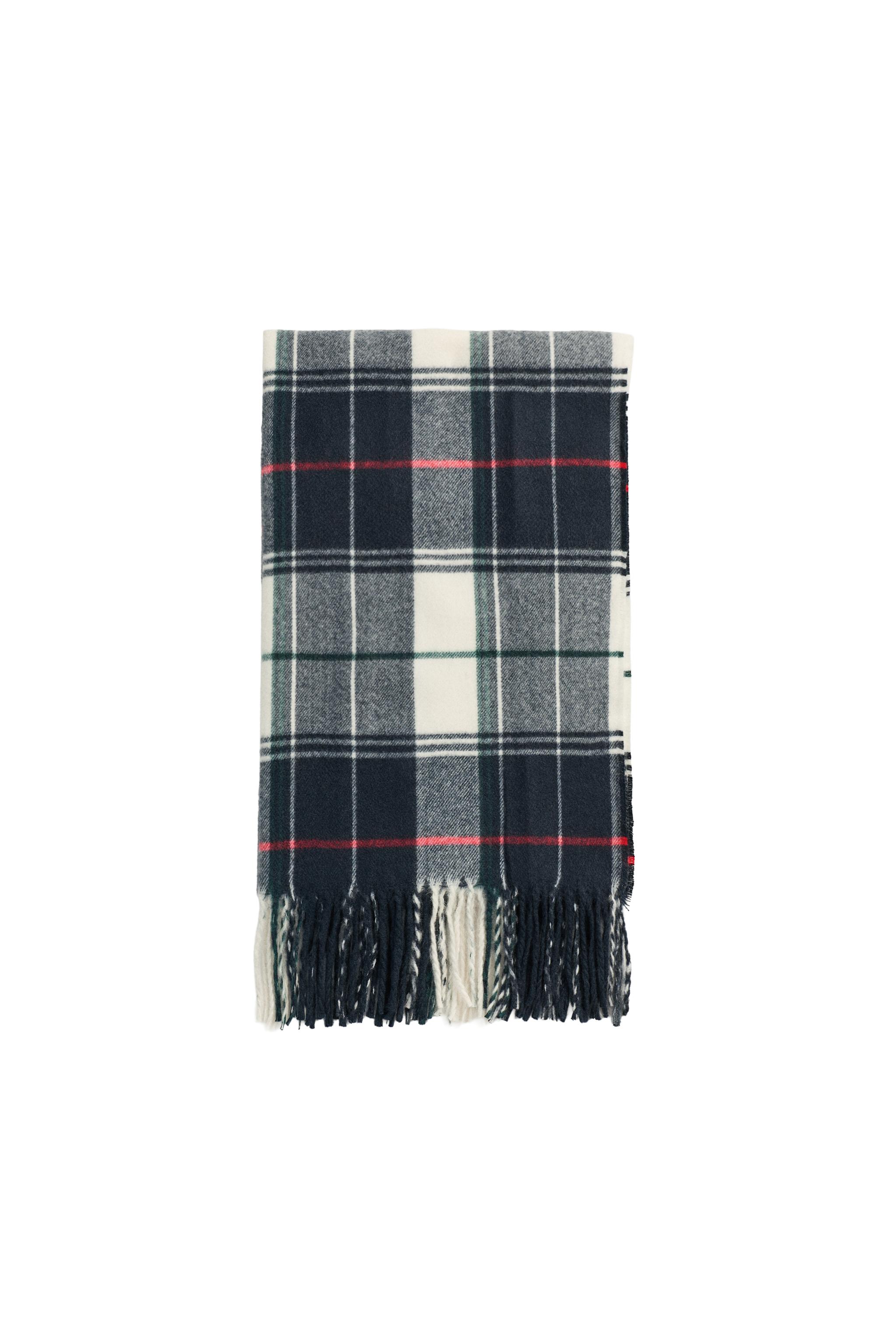 PLAID COLOR-BLOCK SCARF - Ecru / Navy | ZARA United States