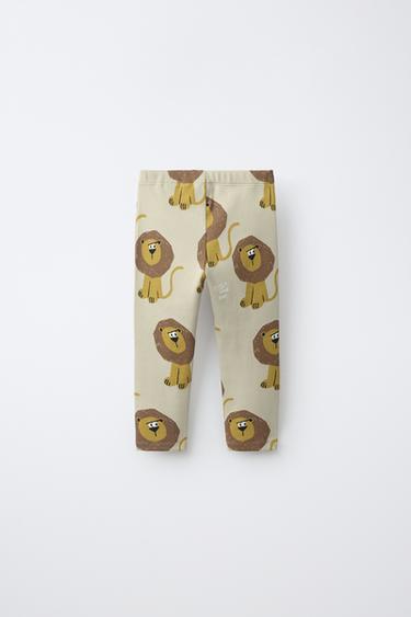 LION PRINT RIBBED LEGGINGS — Light beige 2