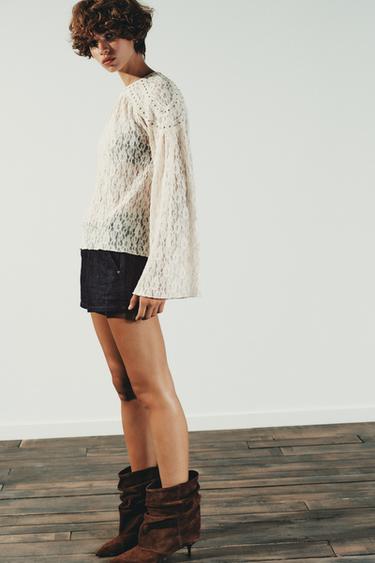 STUDDED LACE TOP - Ecru by Zara - Image 4