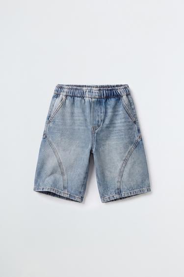Zara 桶型牛仔短褲 - 藍色
