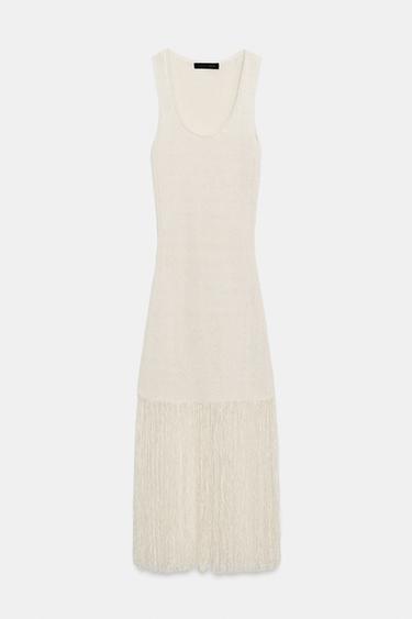 ROBE EN MAILLE À FRANGES - Écru de Zara - Image 10