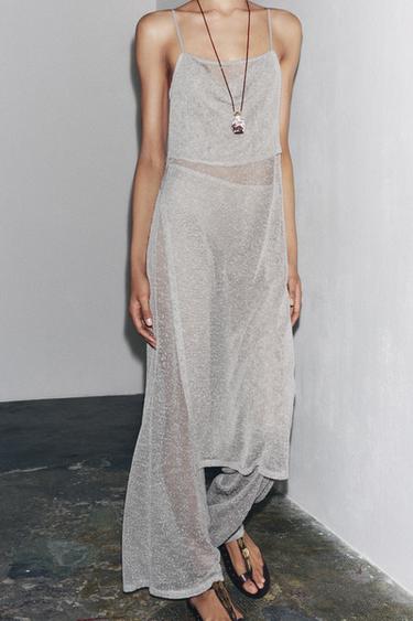 TOP LONG EN MAILLE AJOURÉE - Gris clair de Zara - Image 3