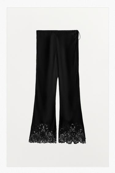 100% VISCOSE EMBROIDERED TROUSERS - Black by Zara