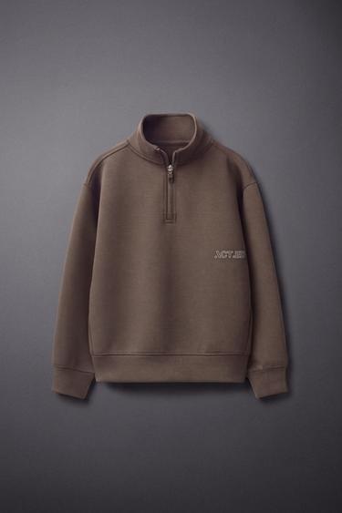 SPORTY TEXT SWEATSHIRT — Brown 1