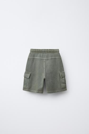 GARMENT-DYED CARGO BERMUDA SHORTS WITH LABEL - washed green by Zara - Image 1