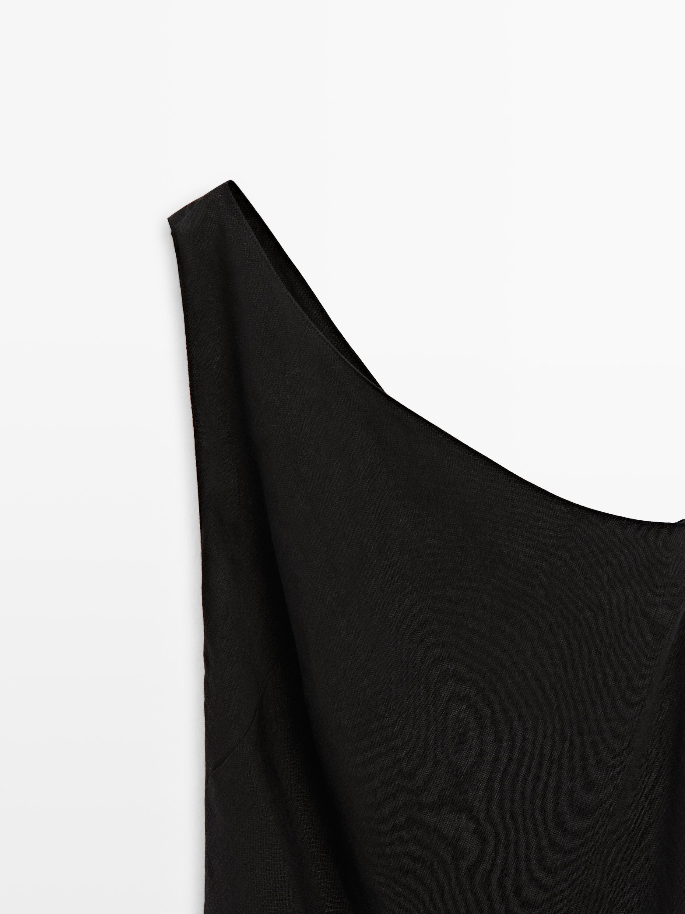 Asymmetric linen blend top with back detail