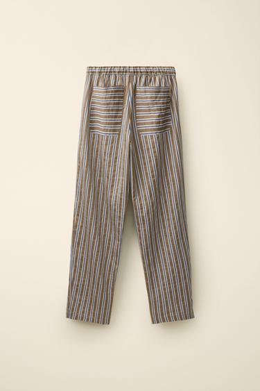 STRIPED LINEN BLEND TROUSERS CREATED BY CARAMEL LONDON X ZARA - Chocolate by Zara - Image 5