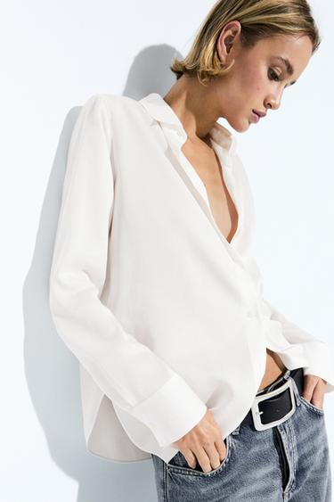 Chemisier fluide en lyocell - Blanc de Zara