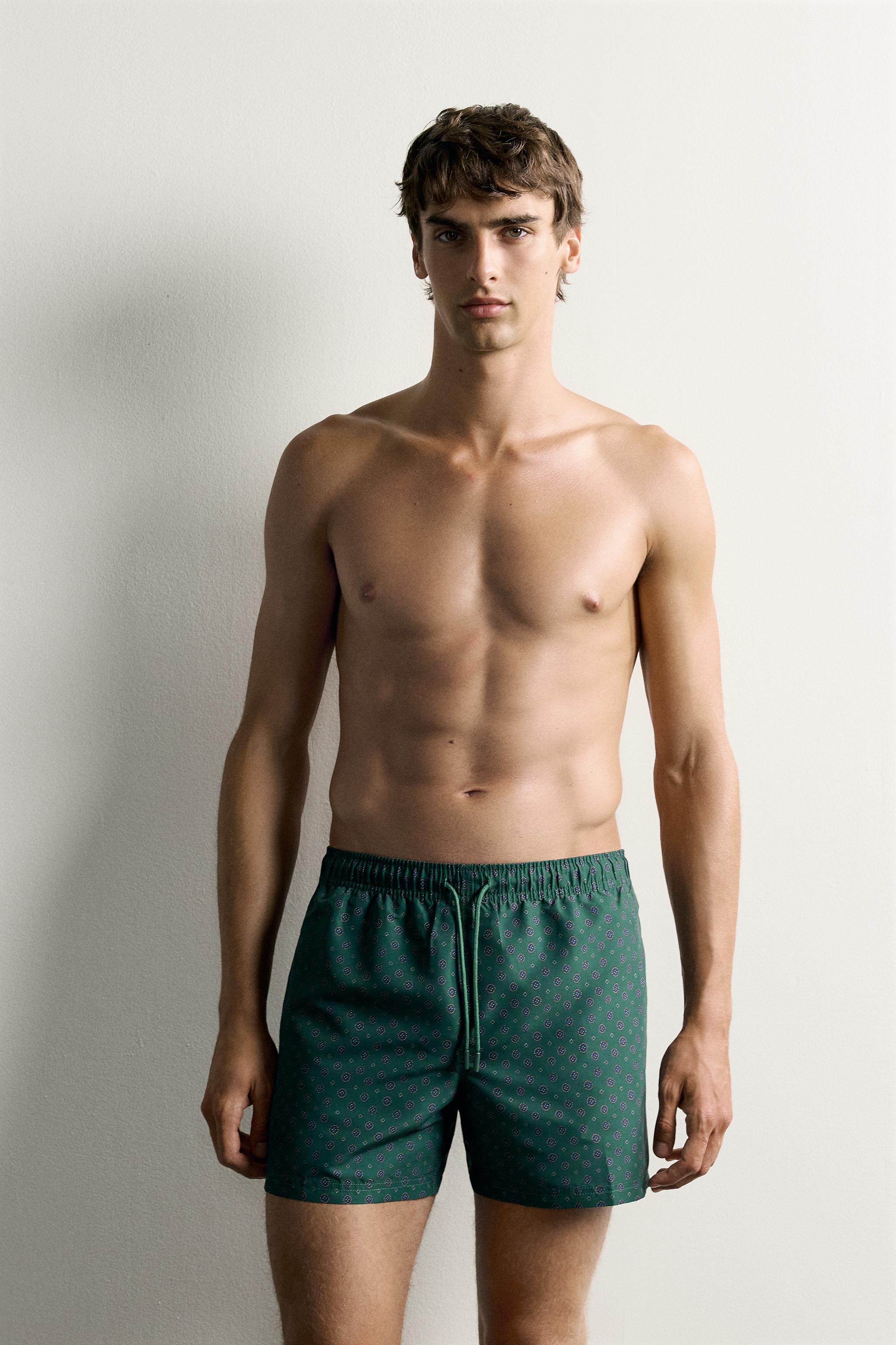 GEOMETRIC PRINT MID-LENGTH SWIM TRUNKS