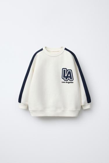 Zara RAISED TEXT STRIPES SWEATSHIRT - Ecru / Navy