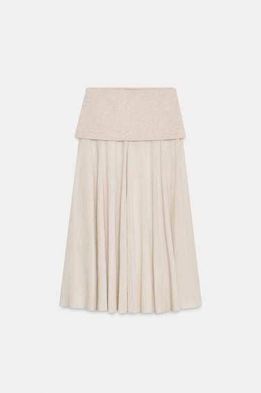 Zara SOFT CONTRAST SKIRT - Ecru