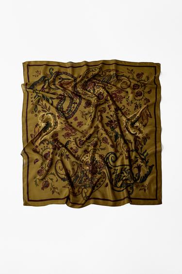 PRINTED SCARF WITH SILK - Mustard by Zara