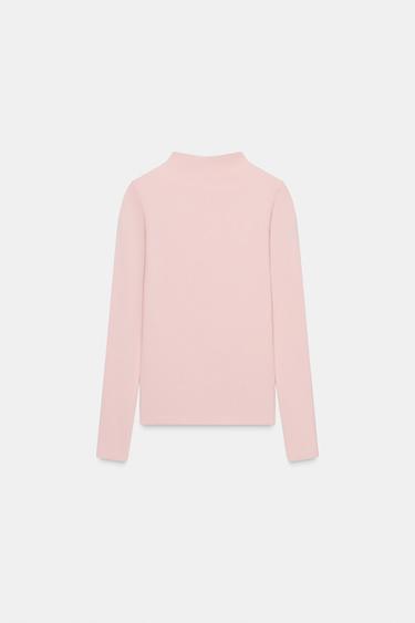 HIGH NECK T-SHIRT - Dusty pink by Zara