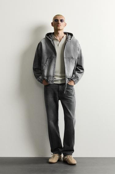 CAZADORA DENIM CAPUCHA - Gris de Zara - Imagen 0