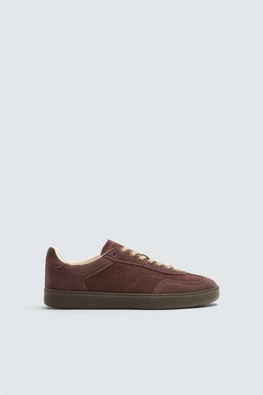 LEATHER TRAINERS WITH CONTRAST SOLE - Burgundy Red by Zara - Image 0