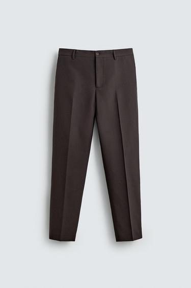 PANTALÓN TRAJE CON LANA - Marrón de Zara
