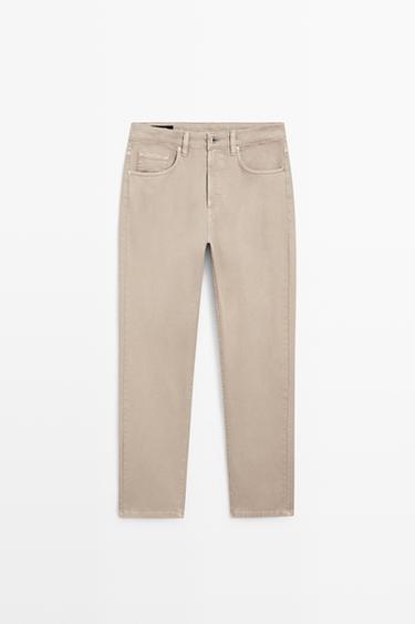 Zara Lightweight tapered fit denim-effect trousers - Mink - Image 0