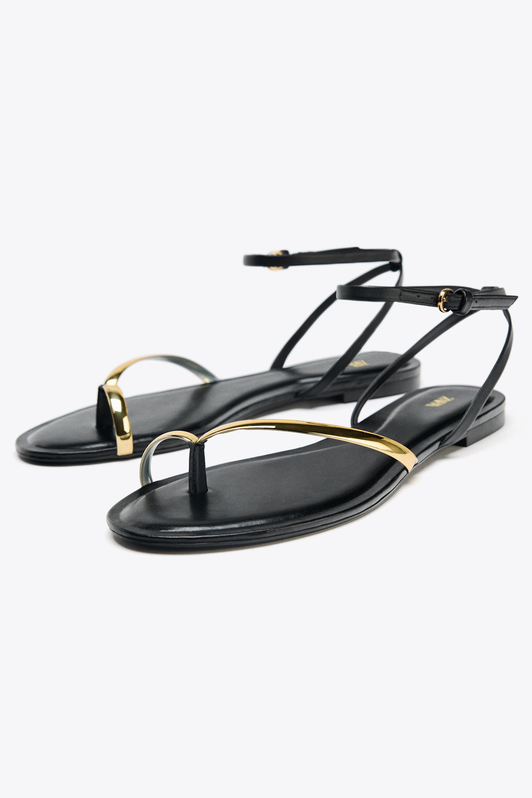 【ZARA】ディテールフラットサンダル | 1620/610/800 FLAT SANDALS WITH DETAIL - Black | ZARA United States