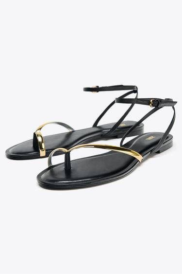 FLAT SANDALS WITH DETAIL - Black by Zara - Image 4