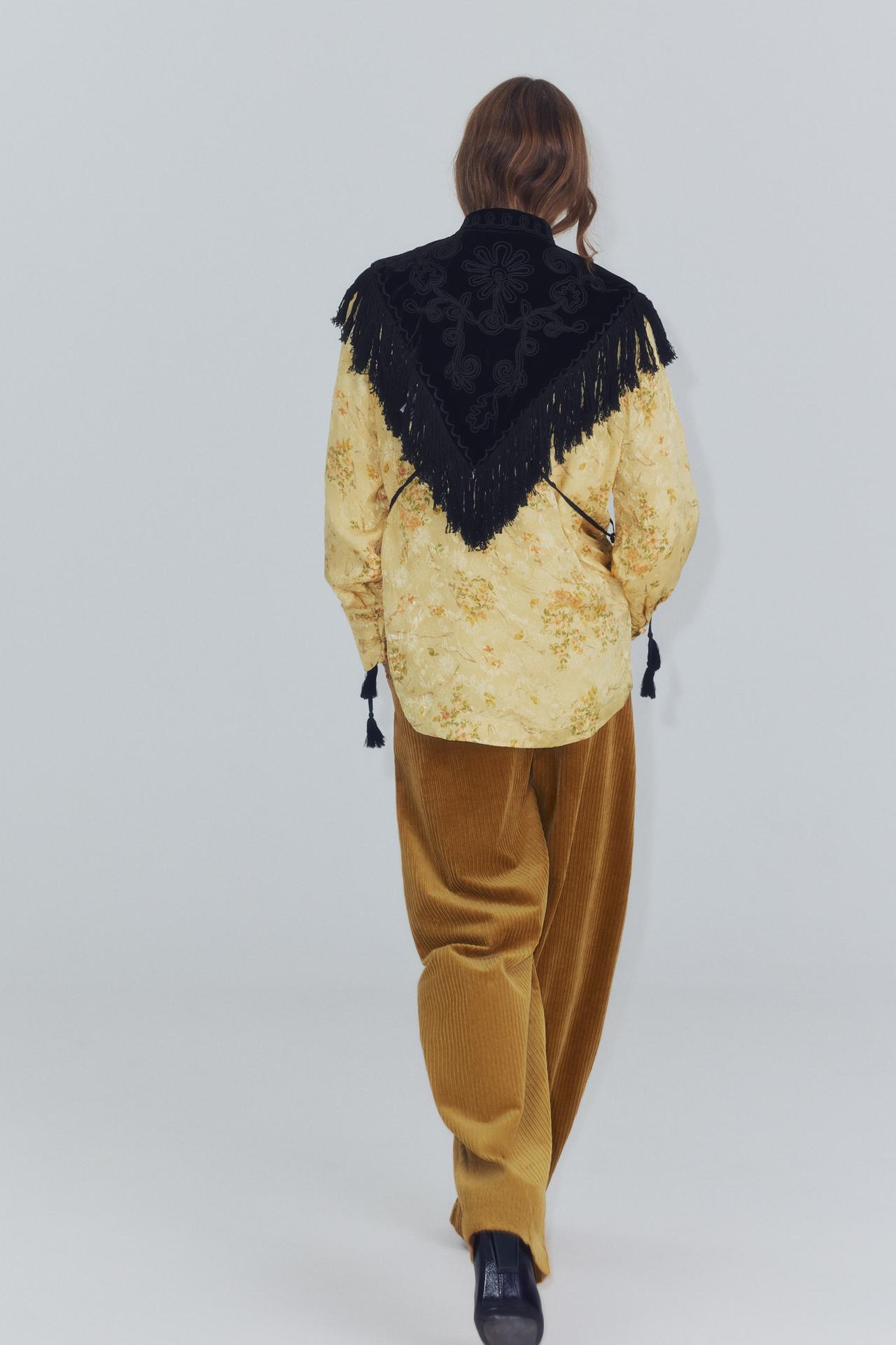 ZW COLLECTION EMBROIDERED FRINGE VELVET VEST — Black
